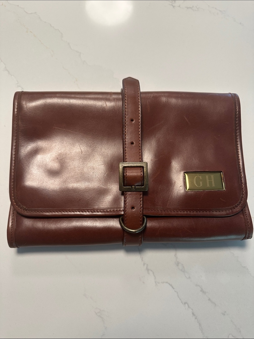 Things Remembered Unisex Vintage Brown Leather Travel Jewelry Roll Up